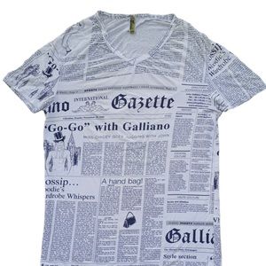 John Galliano Men’s Iconic RARE Vintage Gazette T-Shirt Men Newspaper